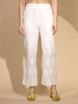 Global Republic - Women Embroidered White Wide Leg Pant