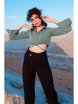 FREAKINS - Coral Green Cropped Top