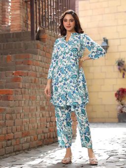 Rain & Rainbow - Blue & White Floral Printed Tunic with Pant (Set of 2)