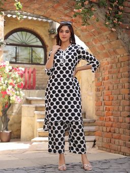 Rain & Rainbow - Black & White Printed Pure Cotton Kurta with Pants (Set of 2)