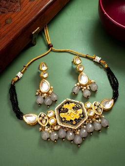 Aadita - Multi-Color Gold Plated Kundan Pearl Choker Jewellery Set