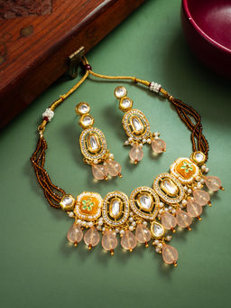 Aadita - Multi-Color Gold Plated Kundan Pearl Choker Jewellery Set