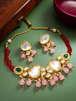 Aadita - Multi-Color Gold Plated Kundan Pearl Choker Jewellery Set