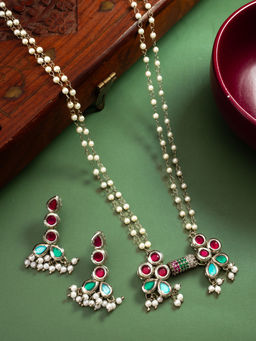 Aadita - Multi-Color Oxidised Silver Statement Jewellery Set