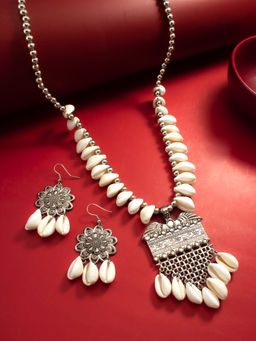 Aadita - White Oxidised Silver Statement Jewellery Set
