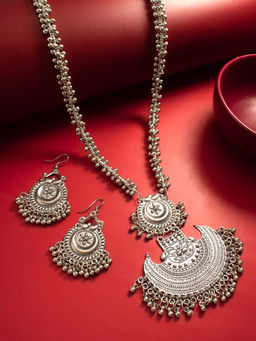 Aadita - Silver Oxidised Silver Statement Jewellery Set