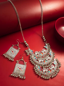 Aadita - Multi-Color Oxidised Silver Statement Jewellery Set