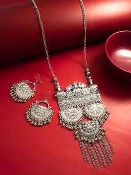 Aadita - Silver Oxidised Silver Statement Jewellery Set