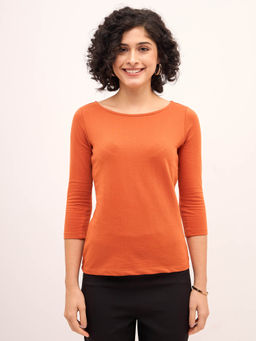 SALT Attire - Adaptive Tee-Rust Brown Boat Neck T-Shirt