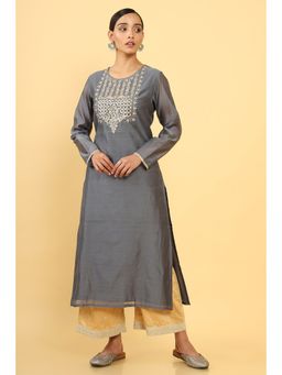Soch - Women Grey Chanderi Embellished-sequined Kurta