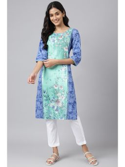 Aurelia - Women Green Floral Print Rayon Kurta