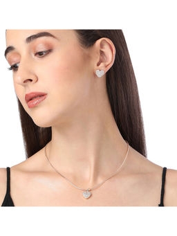 Zaveri Pearls - Rose Gold Cubic Zirconia Heart Pendant Chain and Earring (Set of 2)