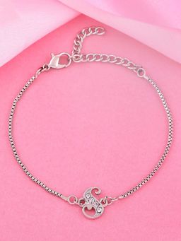 Estele - Rhodium Plated Artistic S Initials Bracelet with Crystals for Men and Women