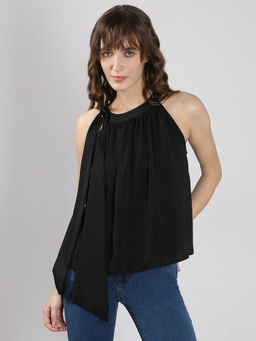 VERO MODA - Black Solid Round Neck Top