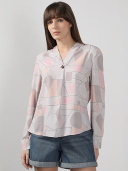 VERO MODA - Grey Printed V Neck Top