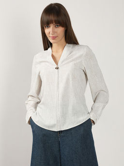 VERO MODA - Off White Printed V Neck Top