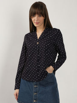 VERO MODA - Black Printed V Neck Top