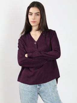 VERO MODA - Purple V Neck Jacquard Top