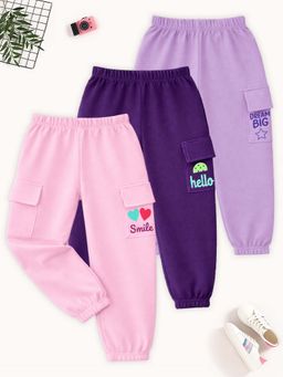 Kuchipoo - Girls Solid Cargo Joggers (Pack of 3)