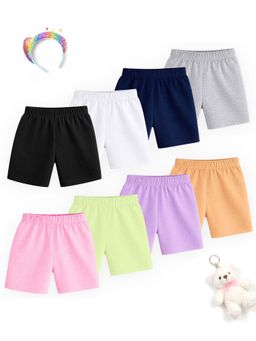 Kuchipoo - Girls Regular Fit Cotton Shorts (Pack of 8)