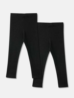 R&B - Girls Black Solid Leggings (Pack of 2)