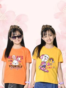 Nusyl - Girl Orange and Yellow Bunny and Summer oversized T-shirt (Pack of 2)