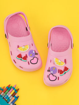 Yellow Bee - Cute & Comfy Clogs with Fun Fruits Candy & Heart Design - Pink