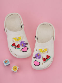 Yellow Bee - Fun & Flexible Cartoon Clogs with Fruit Candy and Heart Charms - White