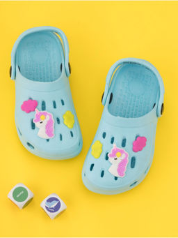Yellow Bee - Whimsical Unicorn Clogs with Colorful Cloud Accents - Blue
