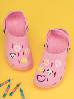 Yellow Bee - Cute & Comfy Panda & Flower Accents Clogs with Hi Charm - Pink