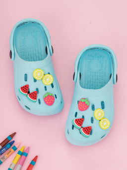 Yellow Bee - Adorable Fruit Themed Clogs with Watermelon & Strawberry Charms - Blue