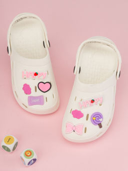 Yellow Bee - Cute Charm Details Girls Clogs with Candy and Happy Vibes - White
