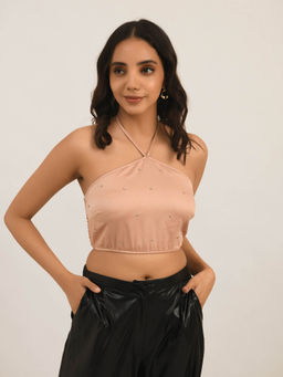 Attic Salt - Nude Easy- Breezy Satin Crop Top