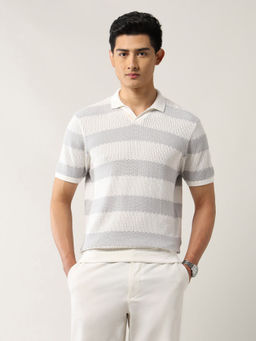 Arrow Newyork - Men White Cotton Collar Neck Regular Fit Polo T-Shirt