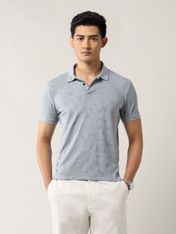 Arrow Newyork - Men Blue Cotton Collar Neck Regular Fit Polo T-Shirt