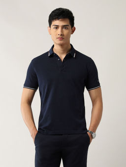 Arrow - Men Navy Blue Cotton Collar Neck Regular Fit Polo T-Shirt