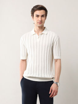 Arrow - Men White Cotton Collar Neck Relaxed Fit Polo T-Shirt