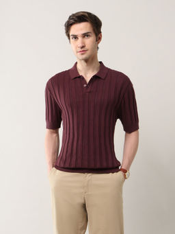 Arrow - Men Wine Cotton Collar Neck Relaxed Fit Polo T-Shirt