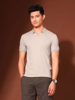 U.S. Polo Assn. Denim Co. - Men Beige Cotton Collar Neck Slim Fit Polo T-Shirt