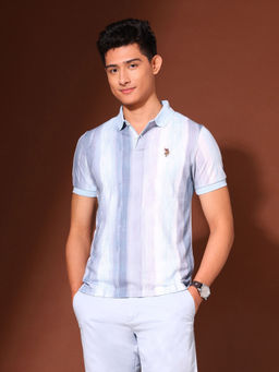 U.S. Polo Assn. Denim Co. - Men Blue Cotton Collar Neck Slim Fit Polo T-Shirt