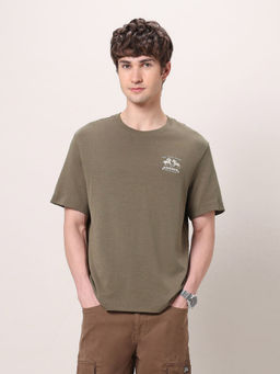 U.S. Polo Assn. Denim Co. - Men Brown Cotton Crew Neck Relaxed Fit T-Shirt