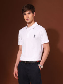 U.S. POLO ASSN. - Men White Cotton Collar Neck Slim Fit Polo T-Shirt