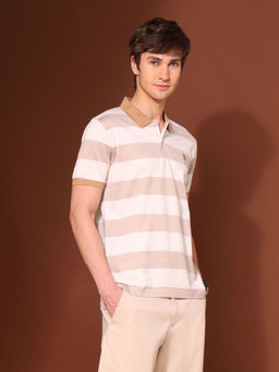 U.S. POLO ASSN. - Men Beige Cotton Collar Neck Slim Fit Polo T-Shirt