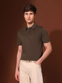U.S. POLO ASSN. - Men Brown Cotton Collar Neck Slim Fit Polo T-Shirt