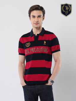 U.S. POLO ASSN. - Men Red Cotton Collar Neck Slim Fit Polo T-Shirt