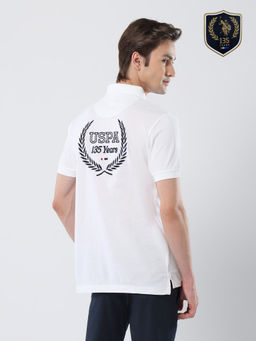 U.S. POLO ASSN. - Men White Cotton Collar Neck Slim Fit Polo T-Shirt