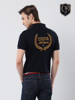 U.S. POLO ASSN. - Men Blue Cotton Collar Neck Slim Fit Polo T-Shirt