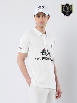 U.S. POLO ASSN. - Men White Cotton Collar Neck Slim Fit Polo T-Shirt