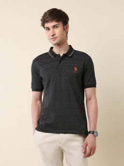 U.S. POLO ASSN. - Men Black Cotton Collar Neck Slim Fit Polo T-Shirt