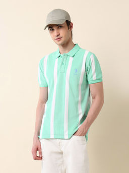 U.S. POLO ASSN. - Men Green Cotton Collar Neck Slim Fit Polo T-Shirt